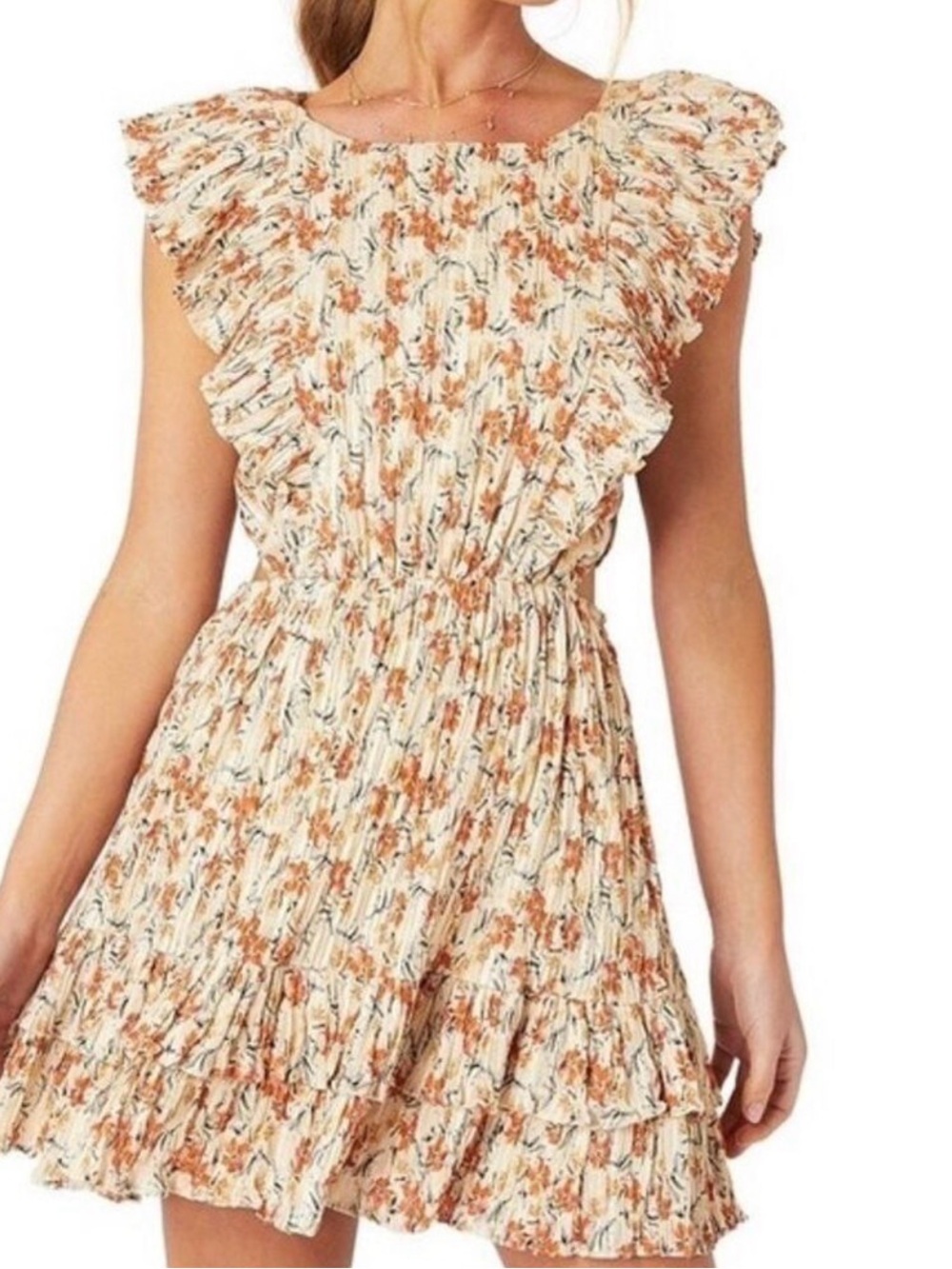 MINKPINK Zahari Ruffle Mini Dress Small side cutouts Floral Romantic Summer